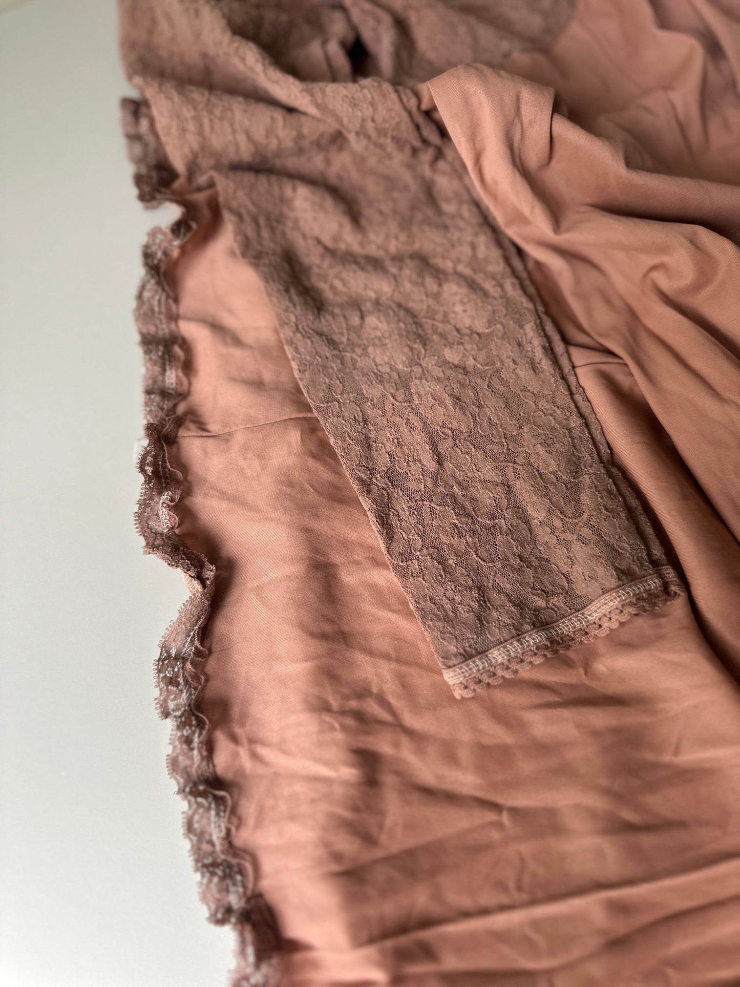 brown dyed long sleeve lace slip