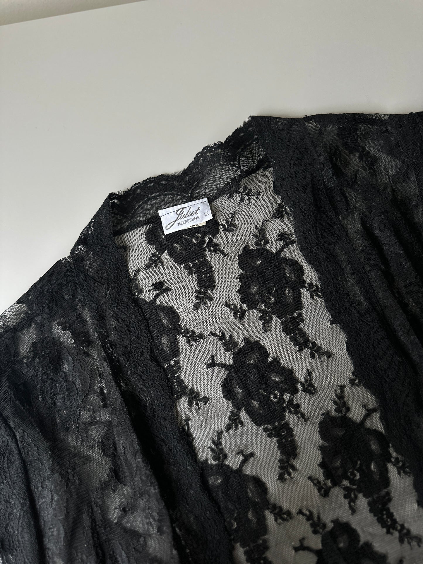 black pure lace long dressing gown