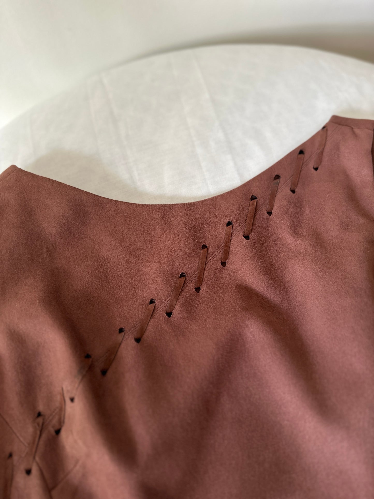 brown suede dress and suit jacket set