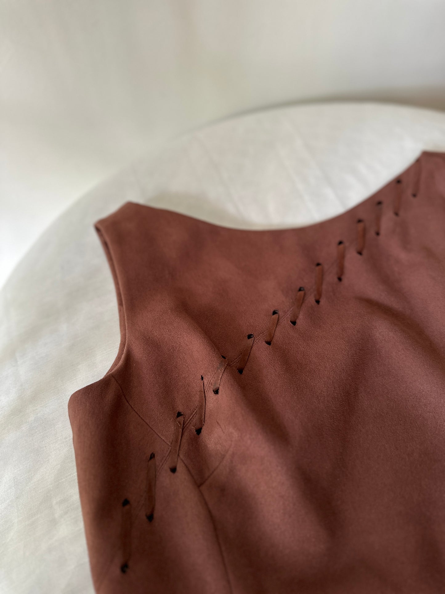 brown suede dress and suit jacket set