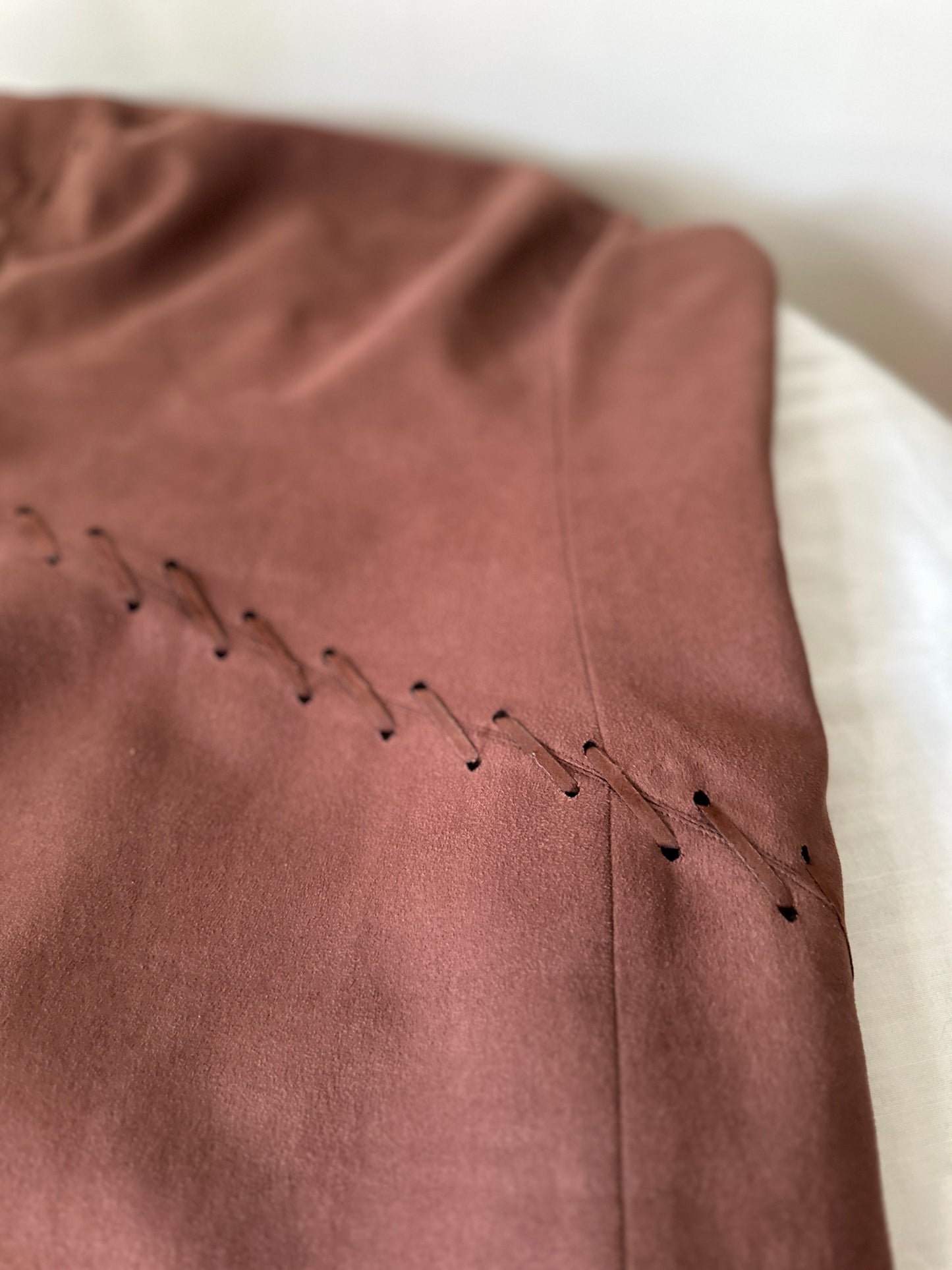 brown suede dress and suit jacket set