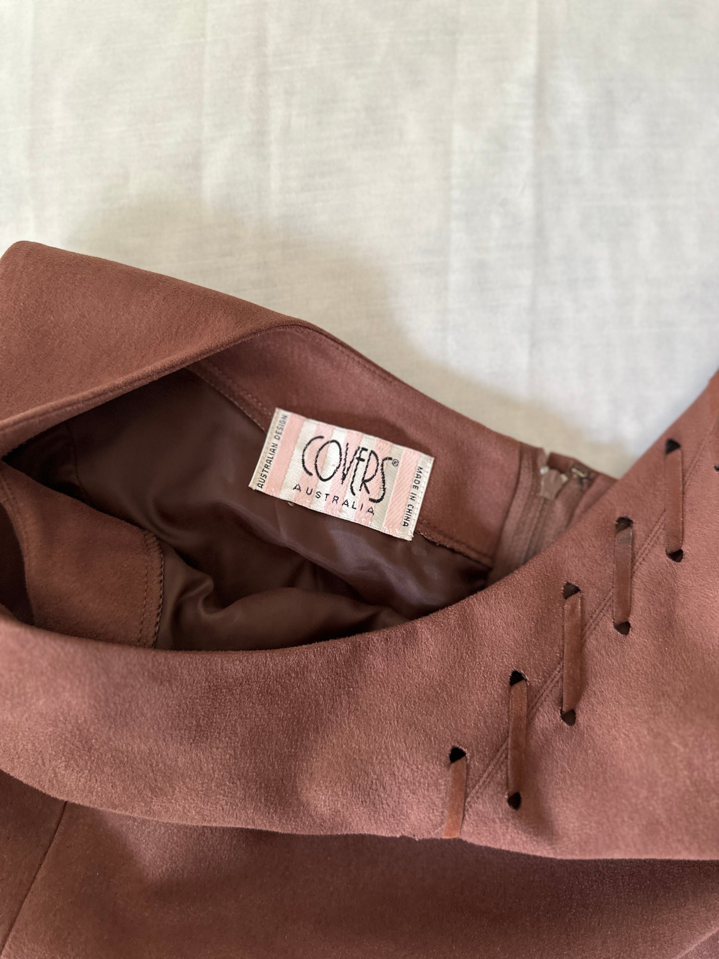 brown suede dress and suit jacket set