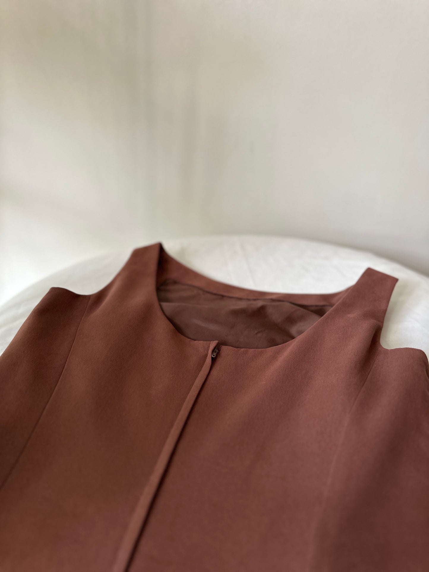 brown suede dress and suit jacket set