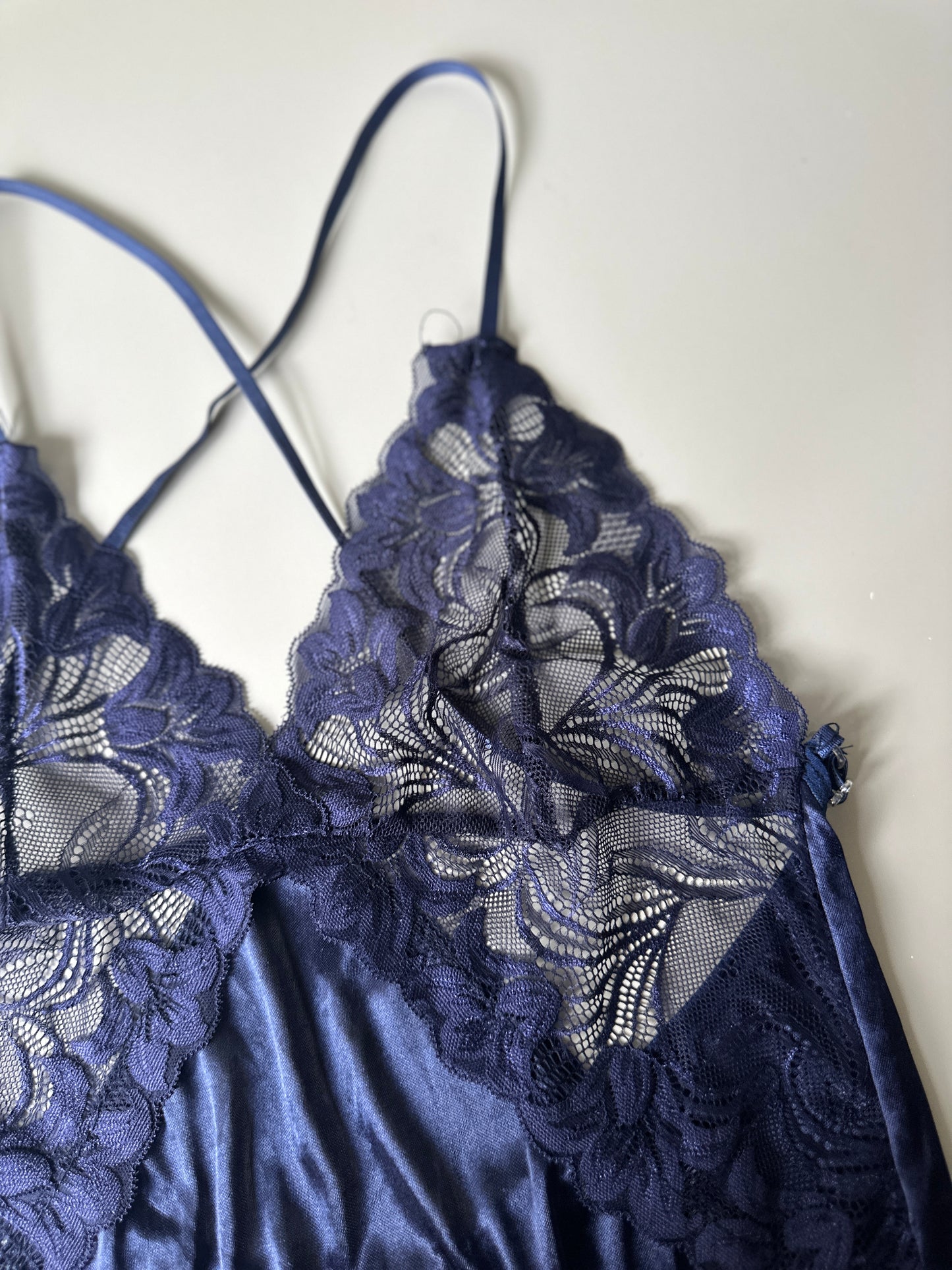 navy lace slip blouse