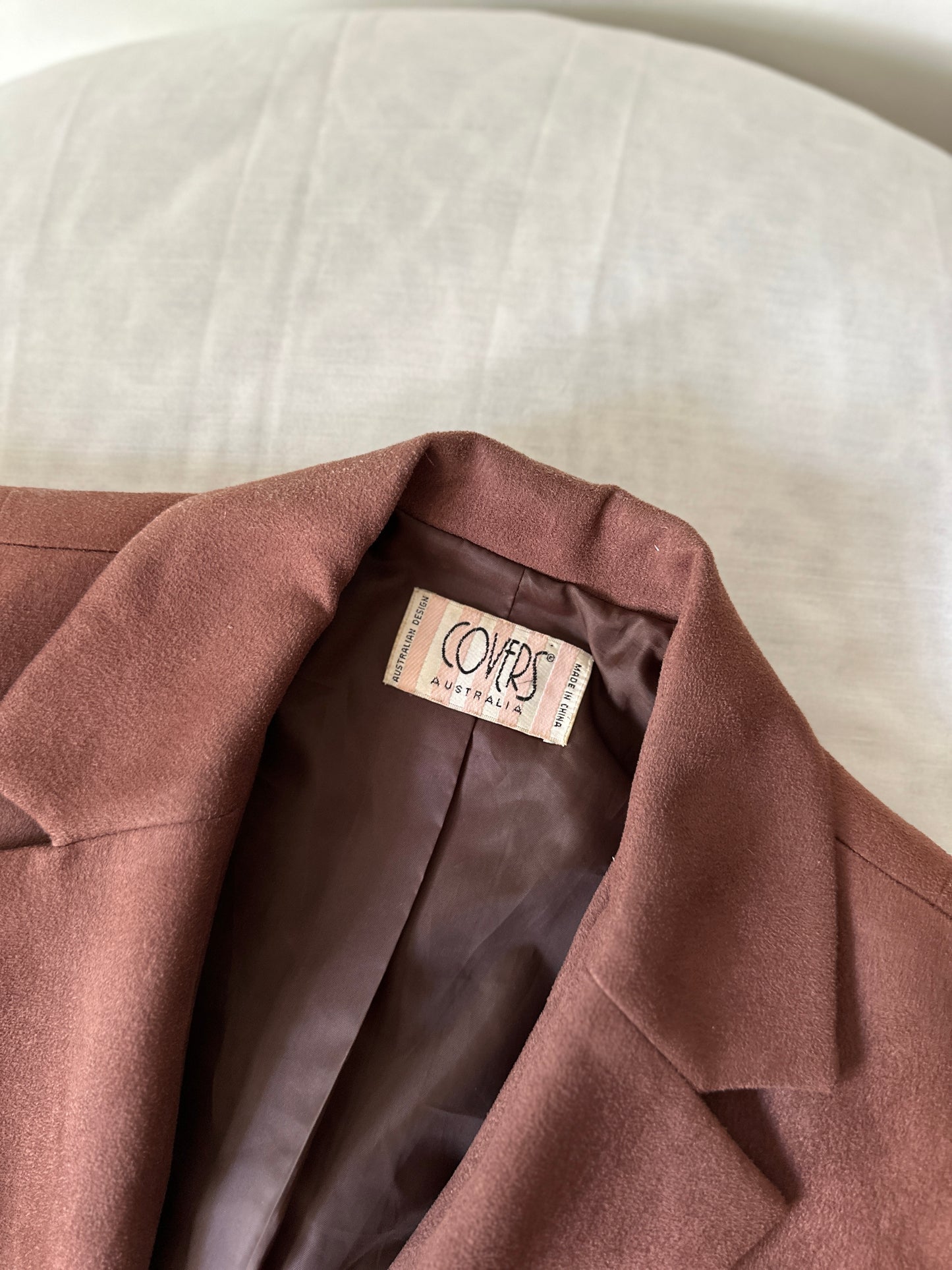brown suede dress and suit jacket set