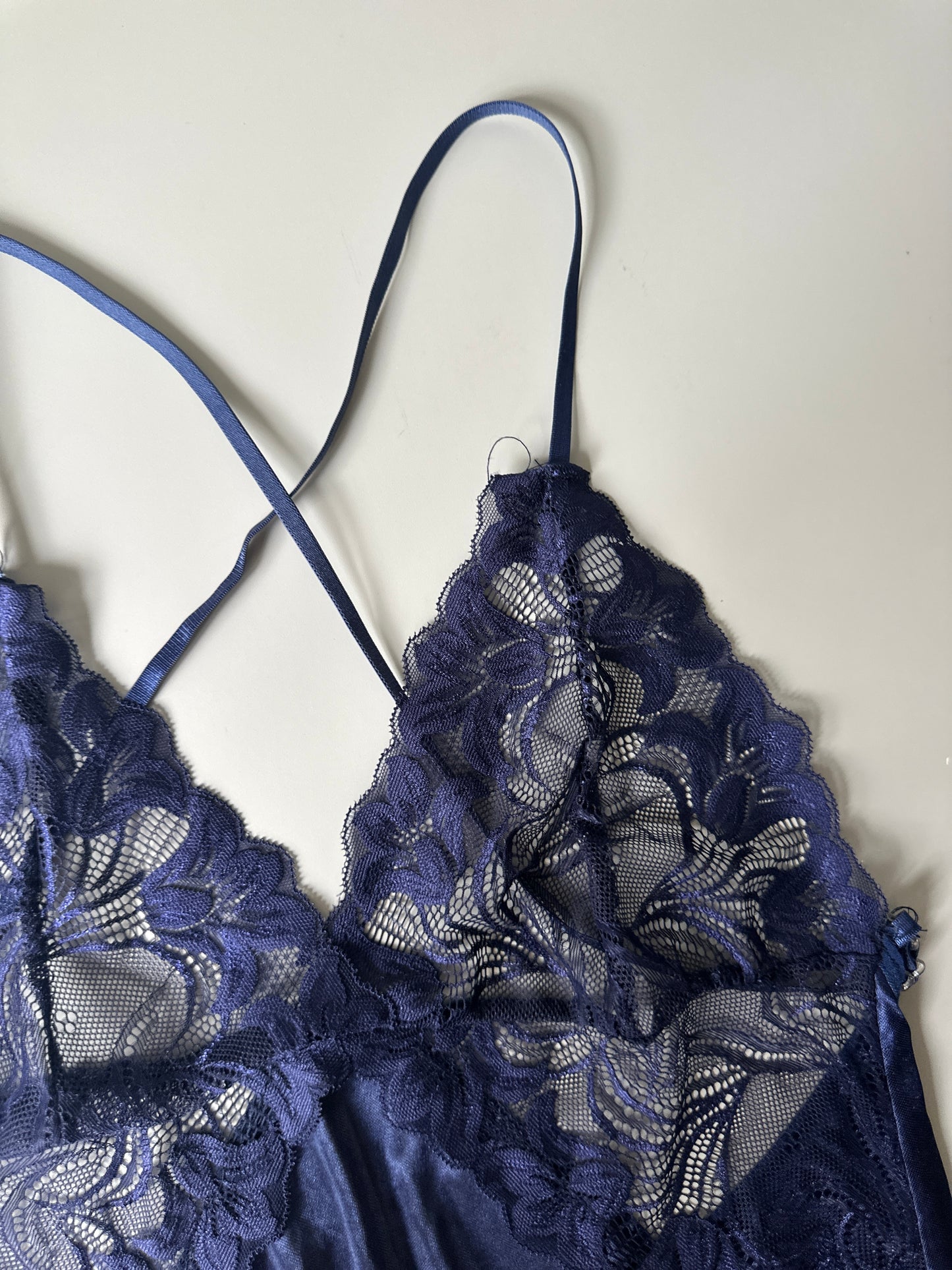 navy lace slip blouse