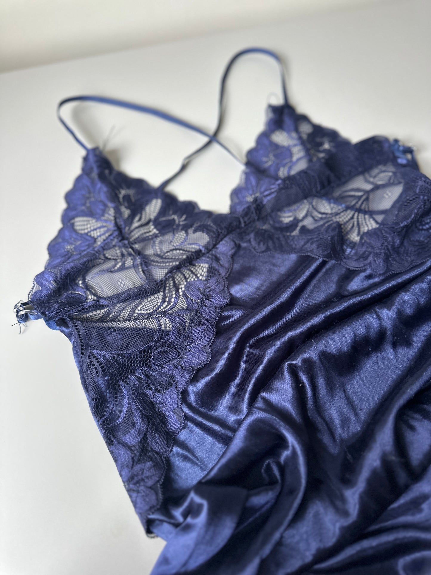 navy lace slip blouse