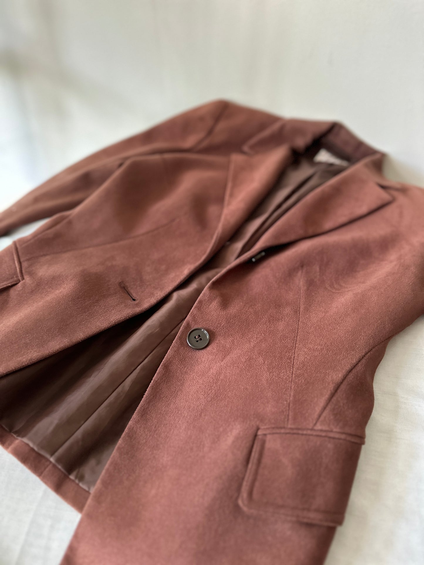brown suede dress and suit jacket set