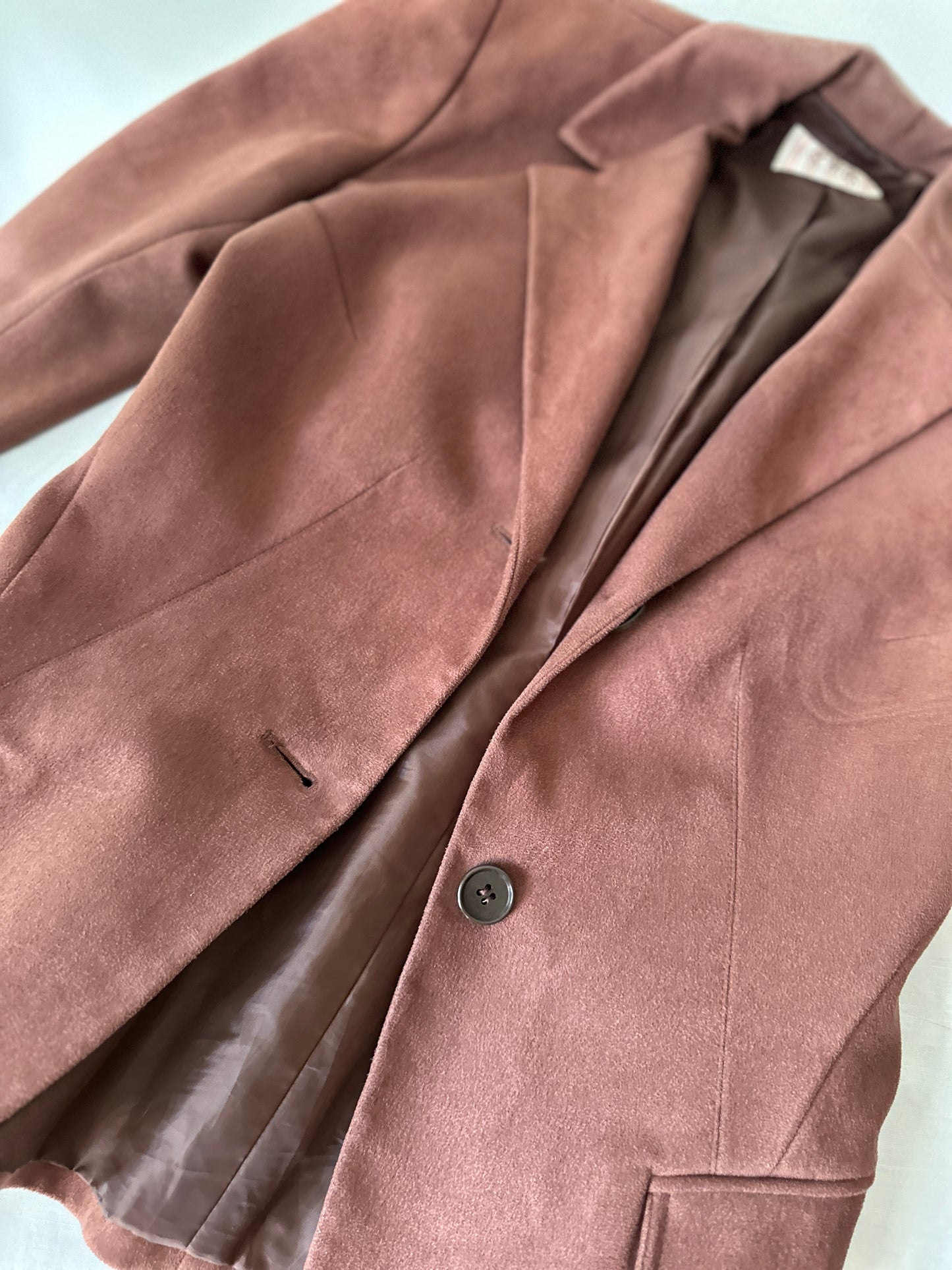 brown suede dress and suit jacket set