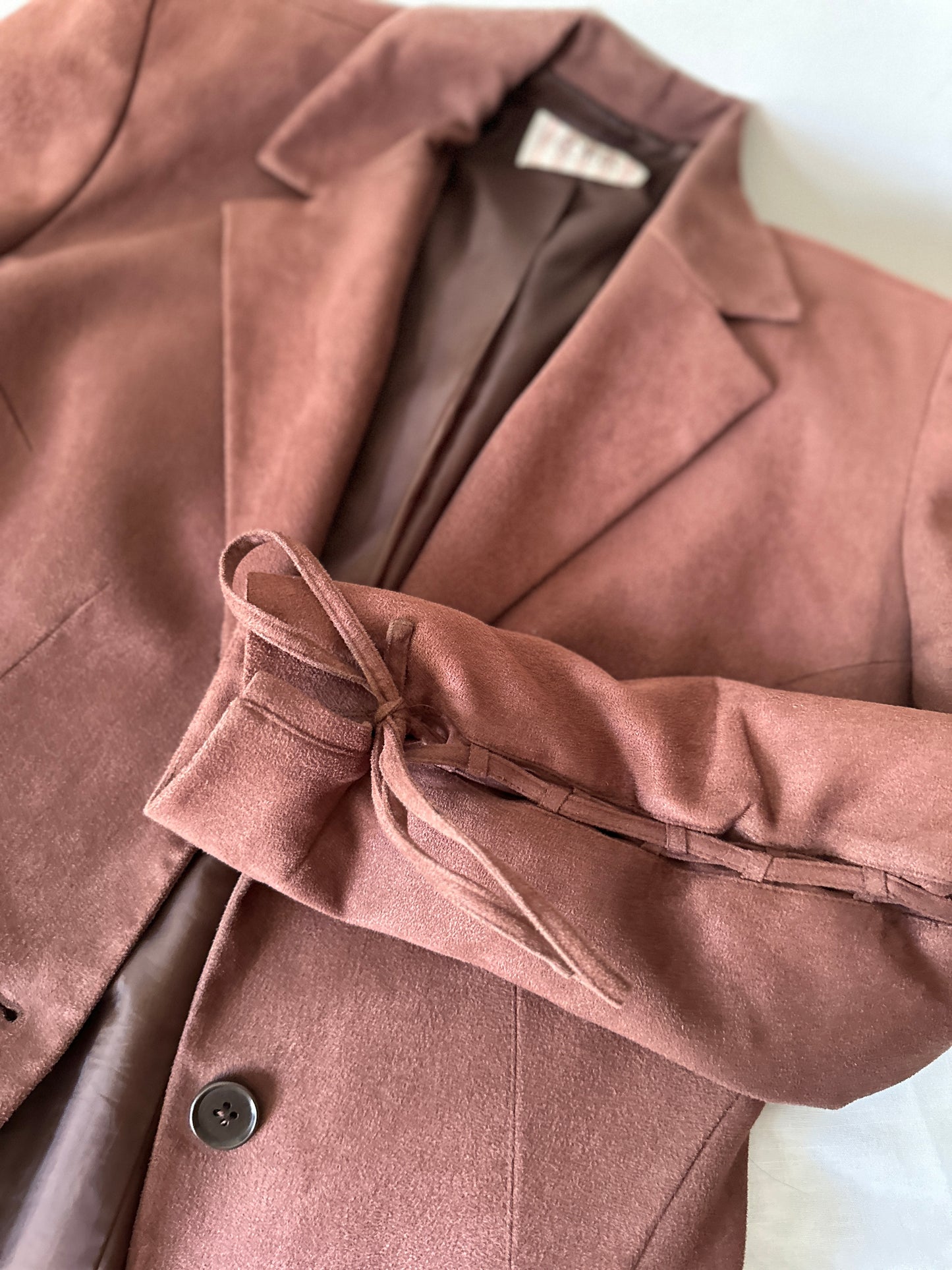brown suede dress and suit jacket set