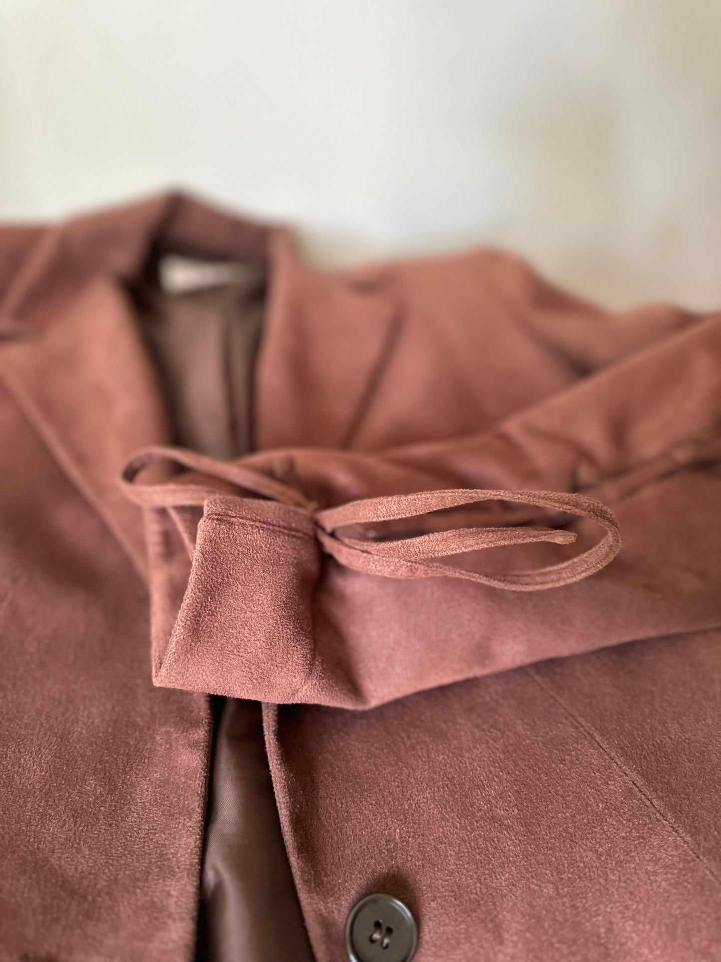 brown suede dress and suit jacket set