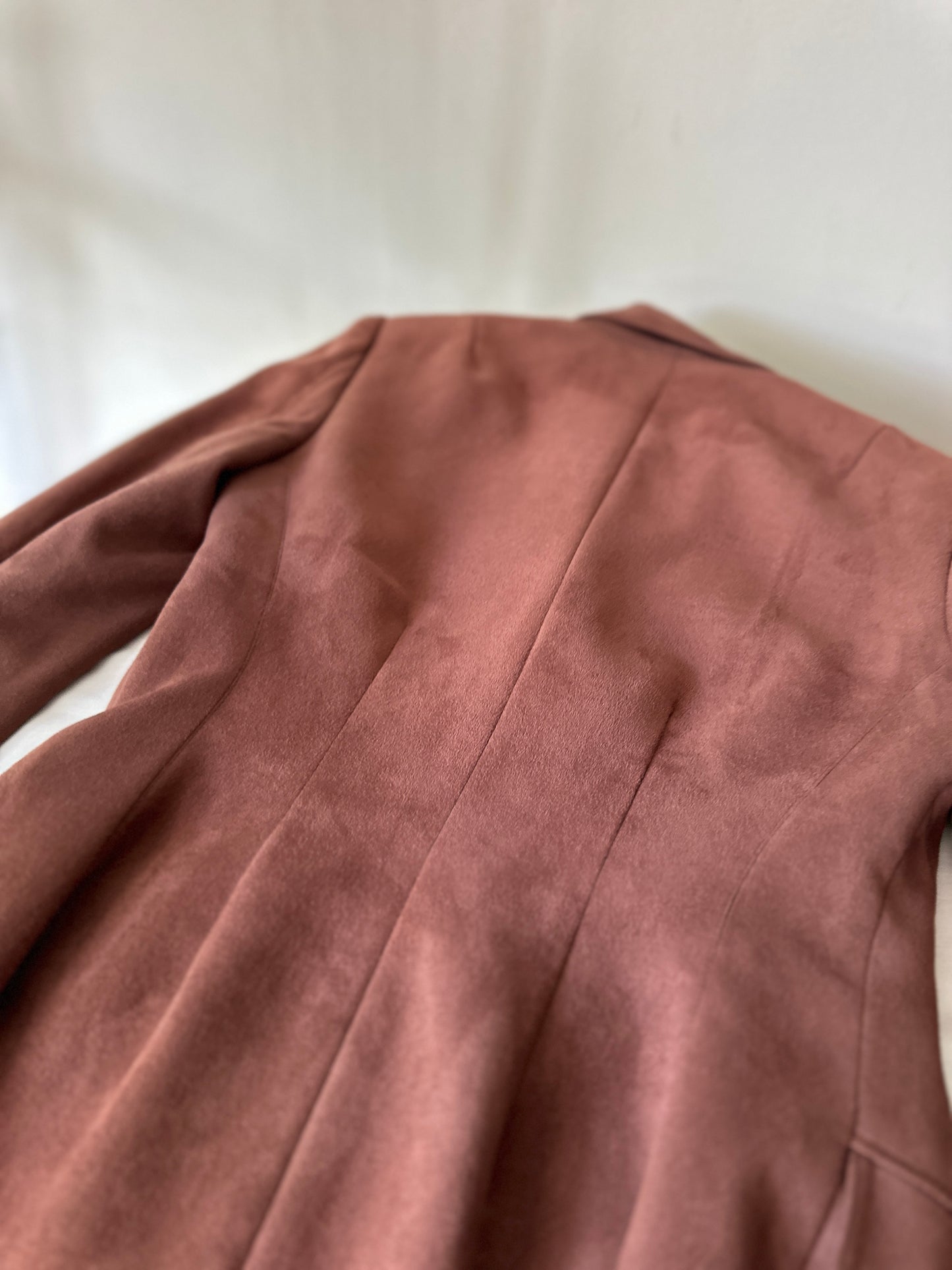 brown suede dress and suit jacket set