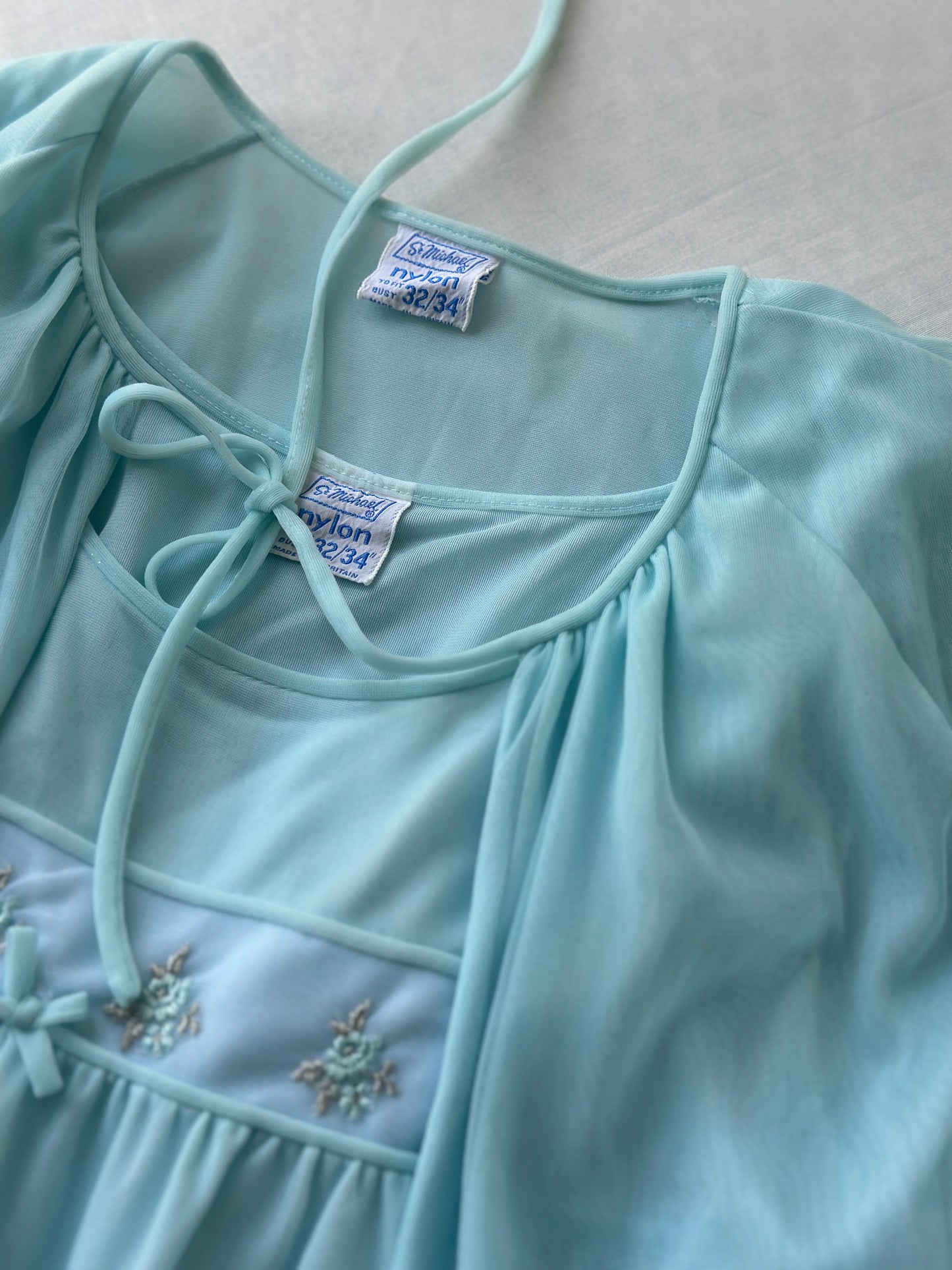 soft aqua two piece vintage night gown