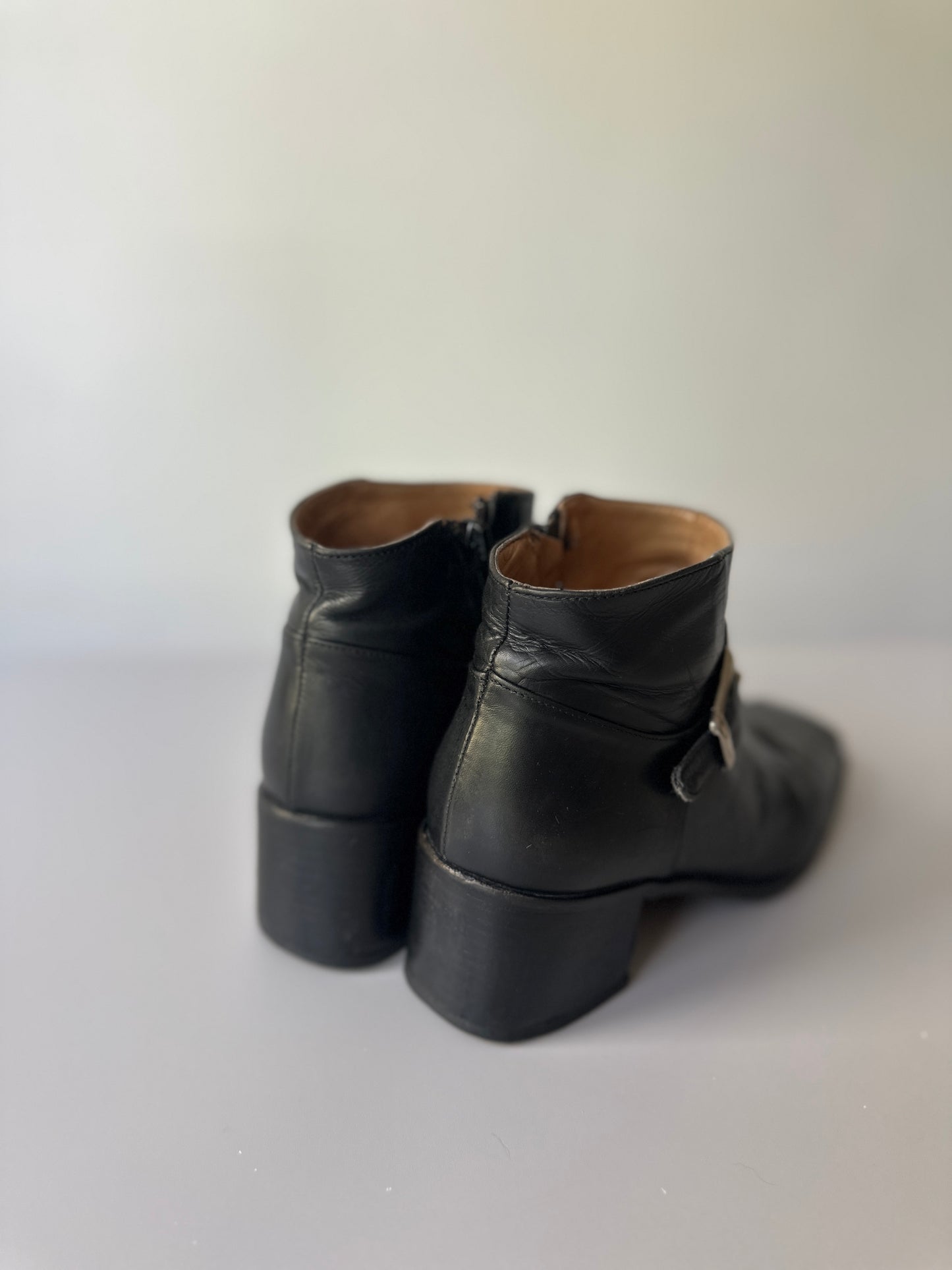 black leather ankle boots