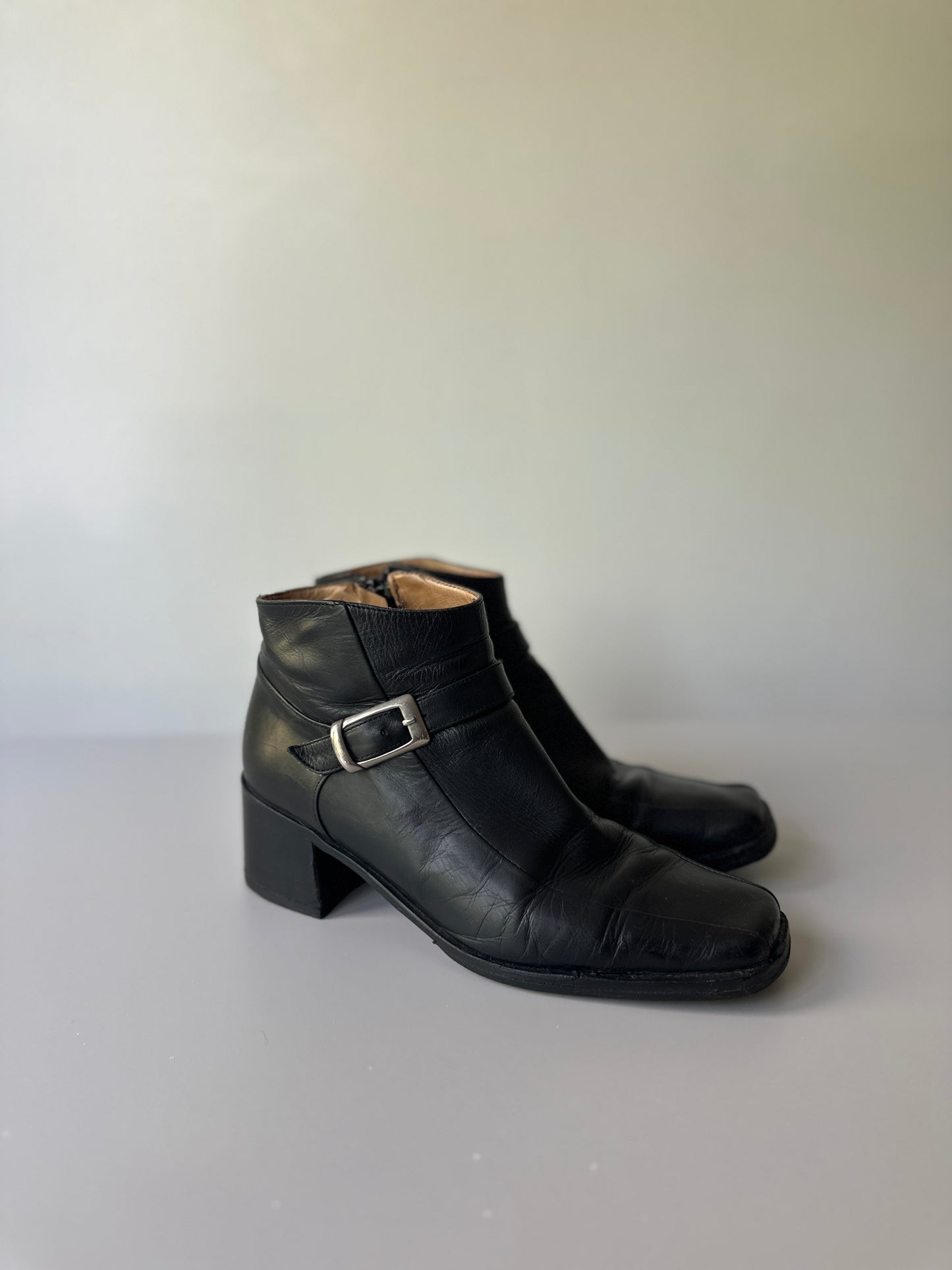black leather ankle boots