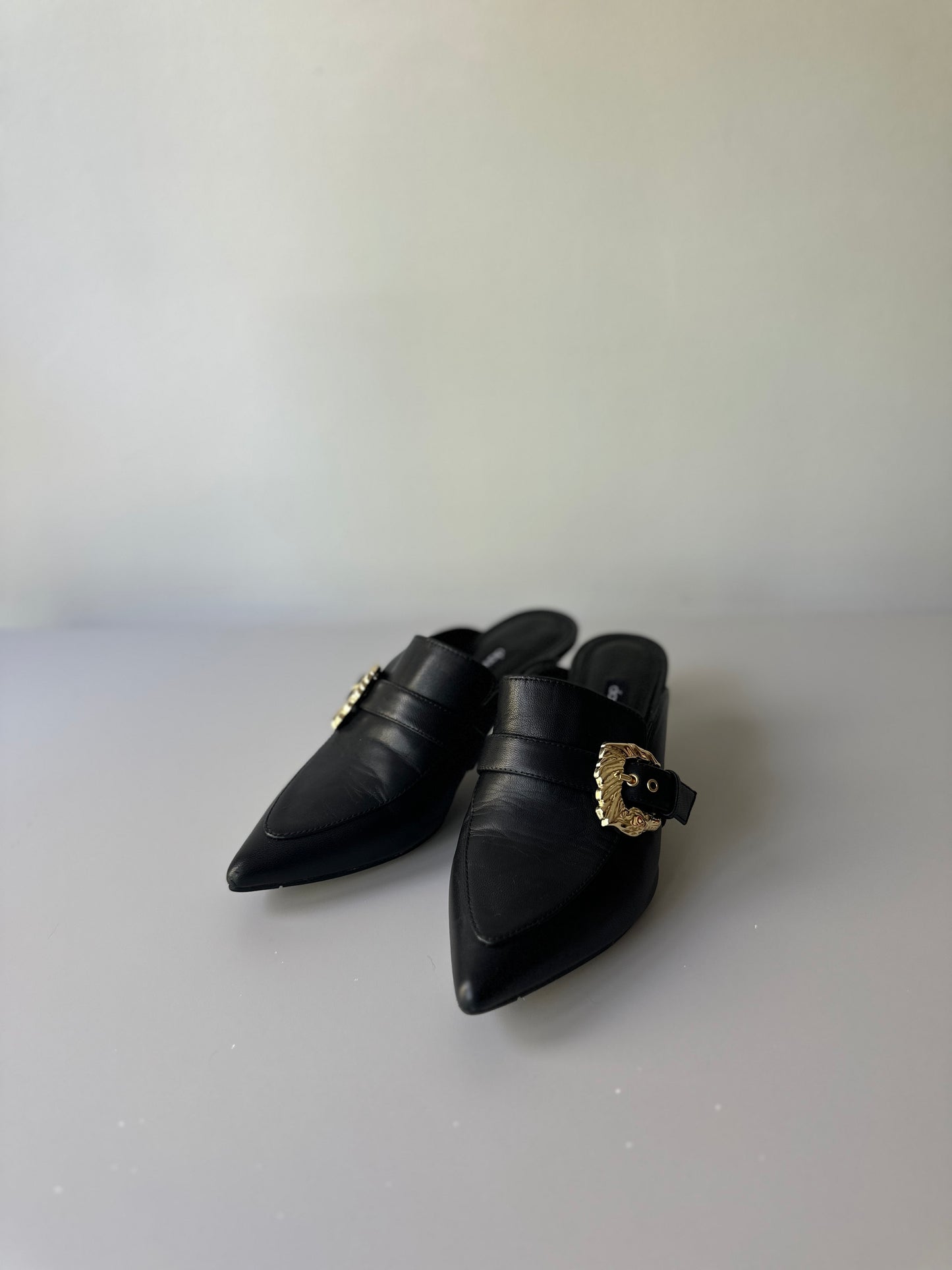 black slide-on kitten heels