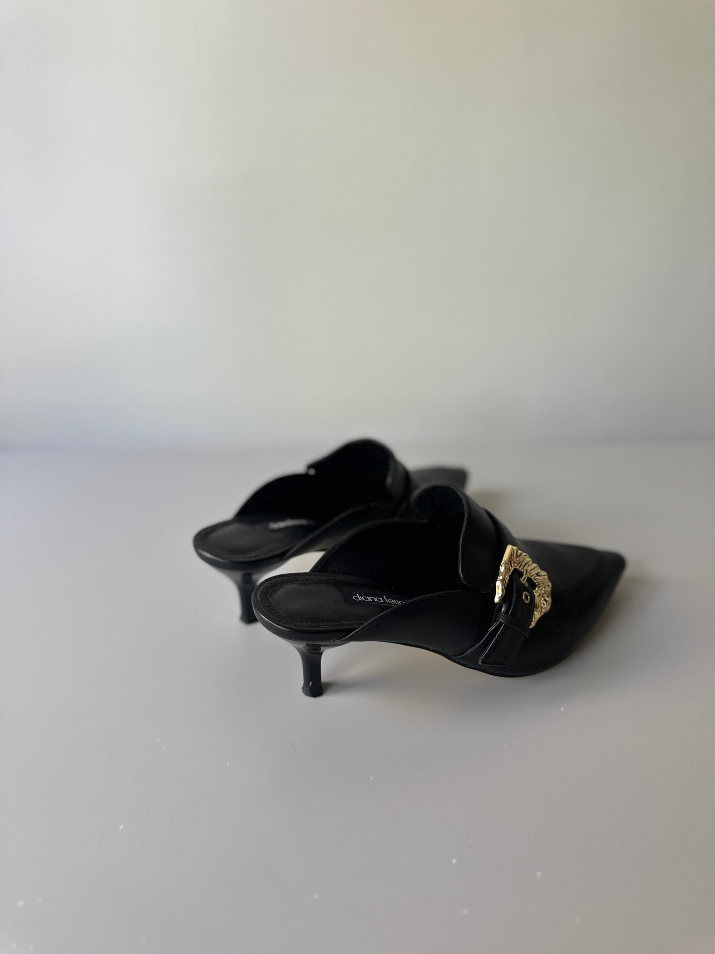black slide-on kitten heels