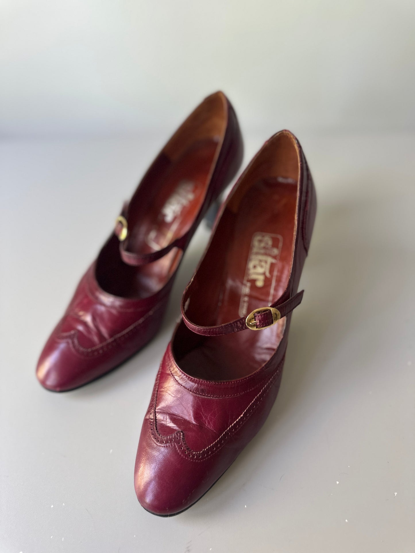 cherry red brogue kitten heels