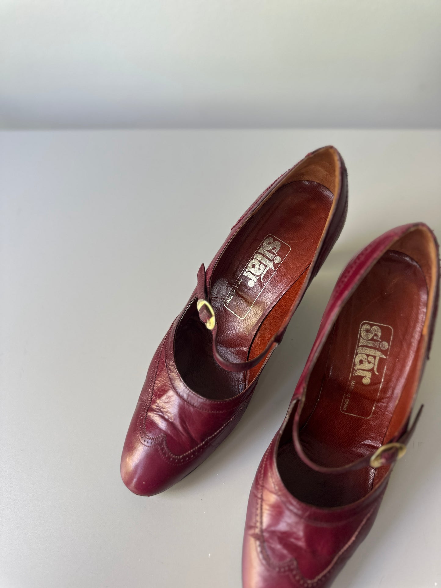 cherry red brogue kitten heels