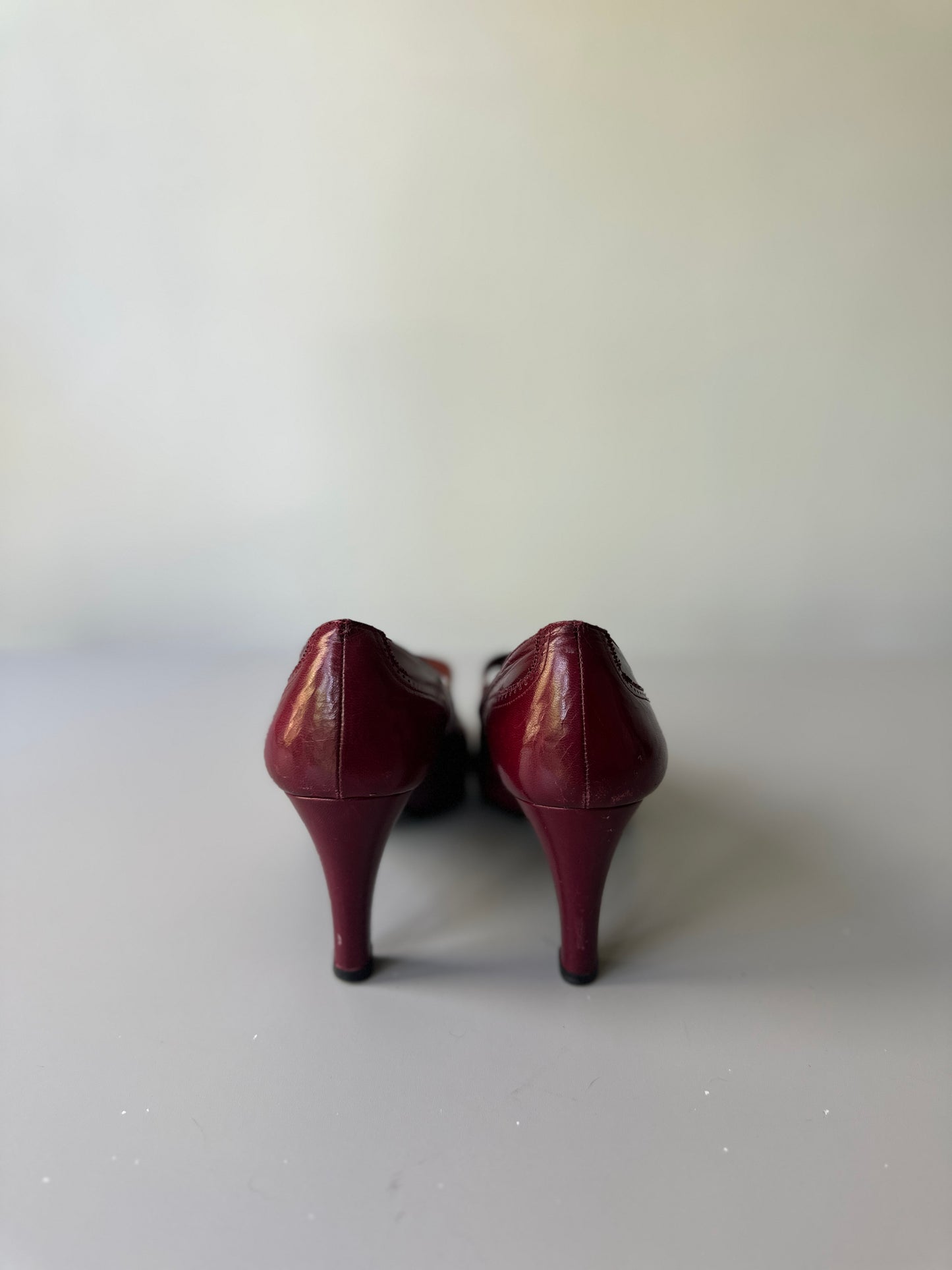 cherry red brogue kitten heels