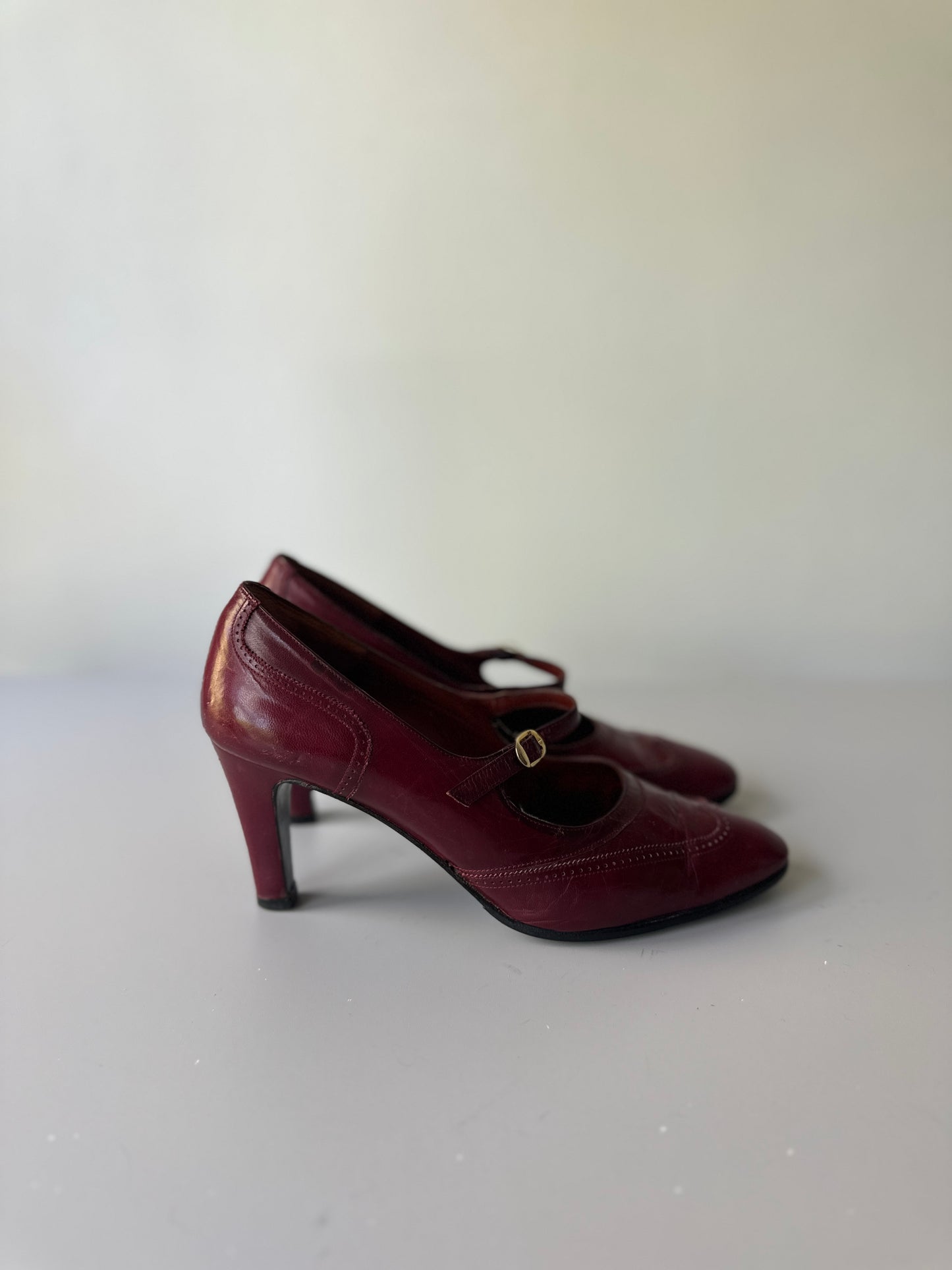 cherry red brogue kitten heels