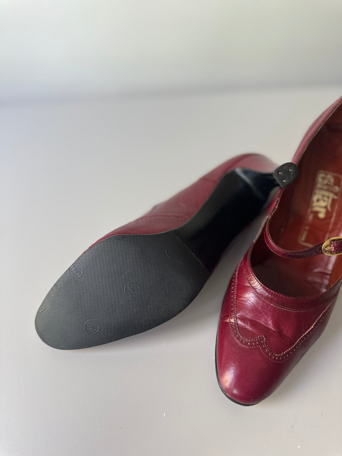 cherry red brogue kitten heels