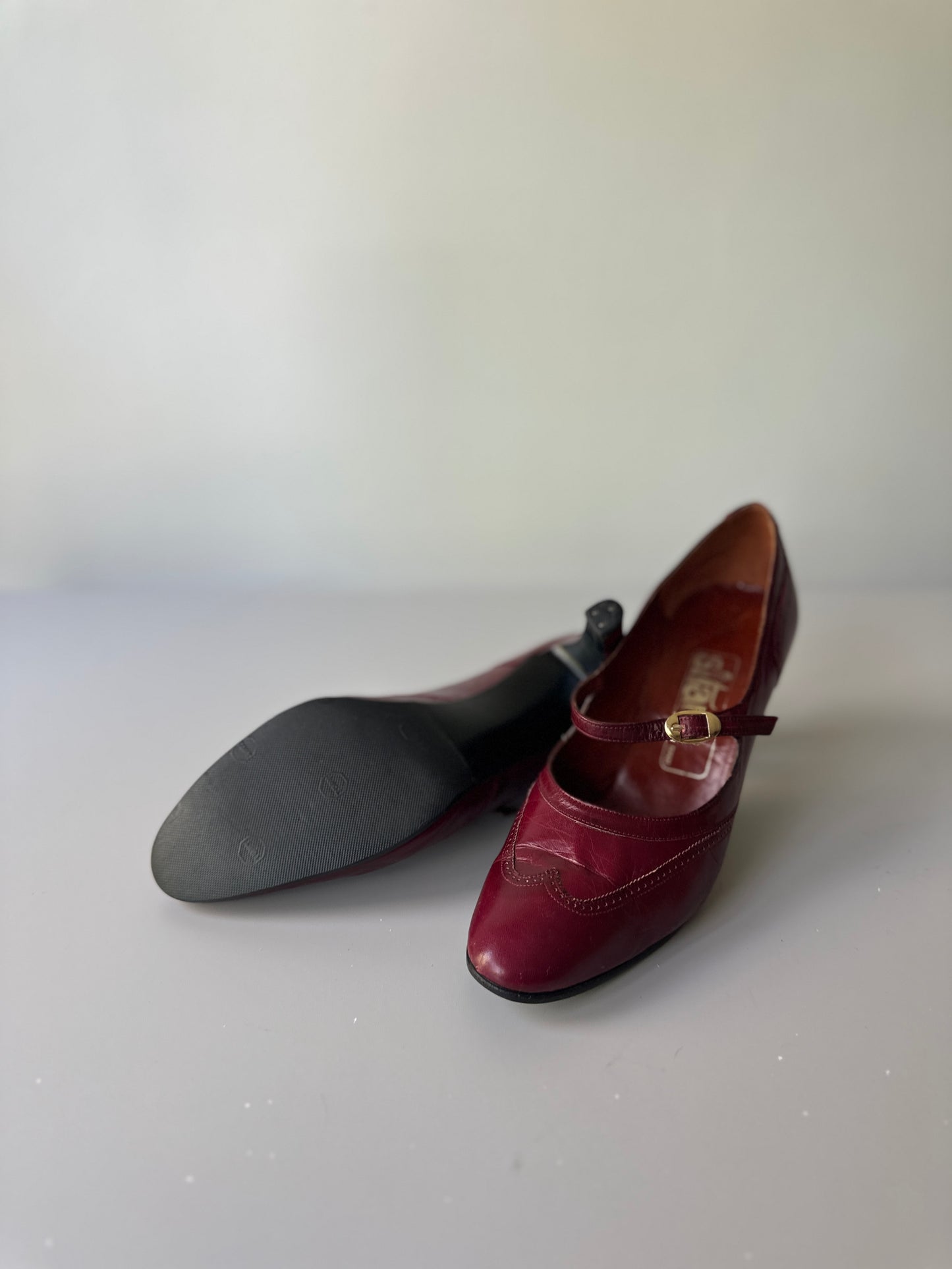 cherry red brogue kitten heels