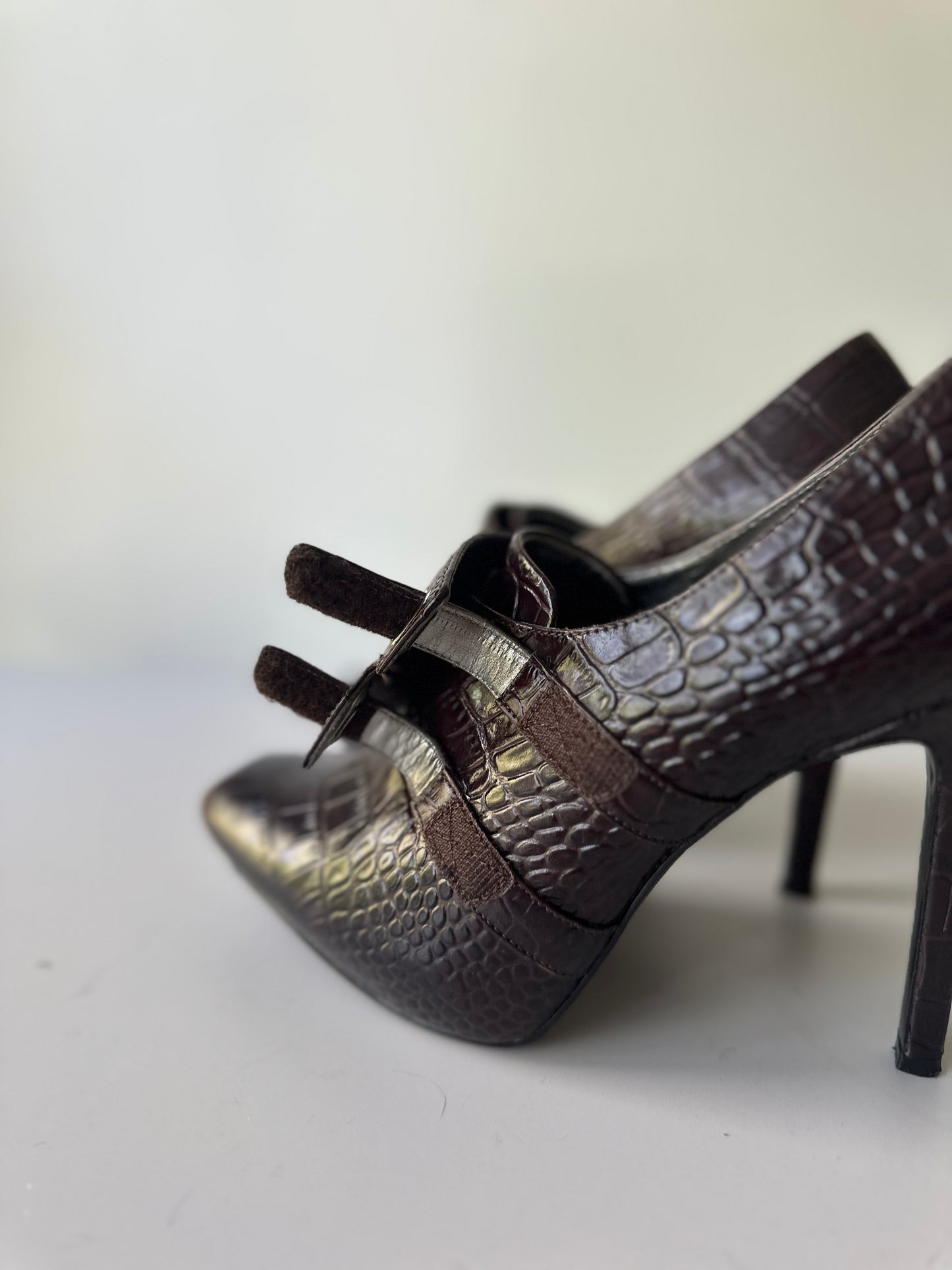 GUESS brown faux crocodile high heels