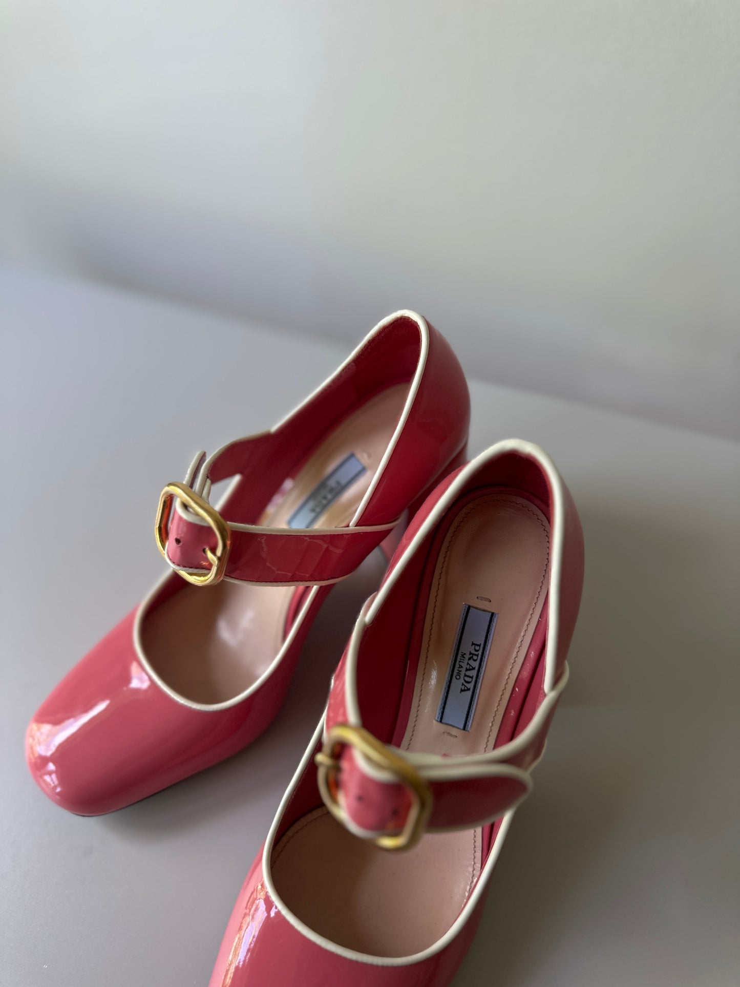 Prada pastel pink chunky heels