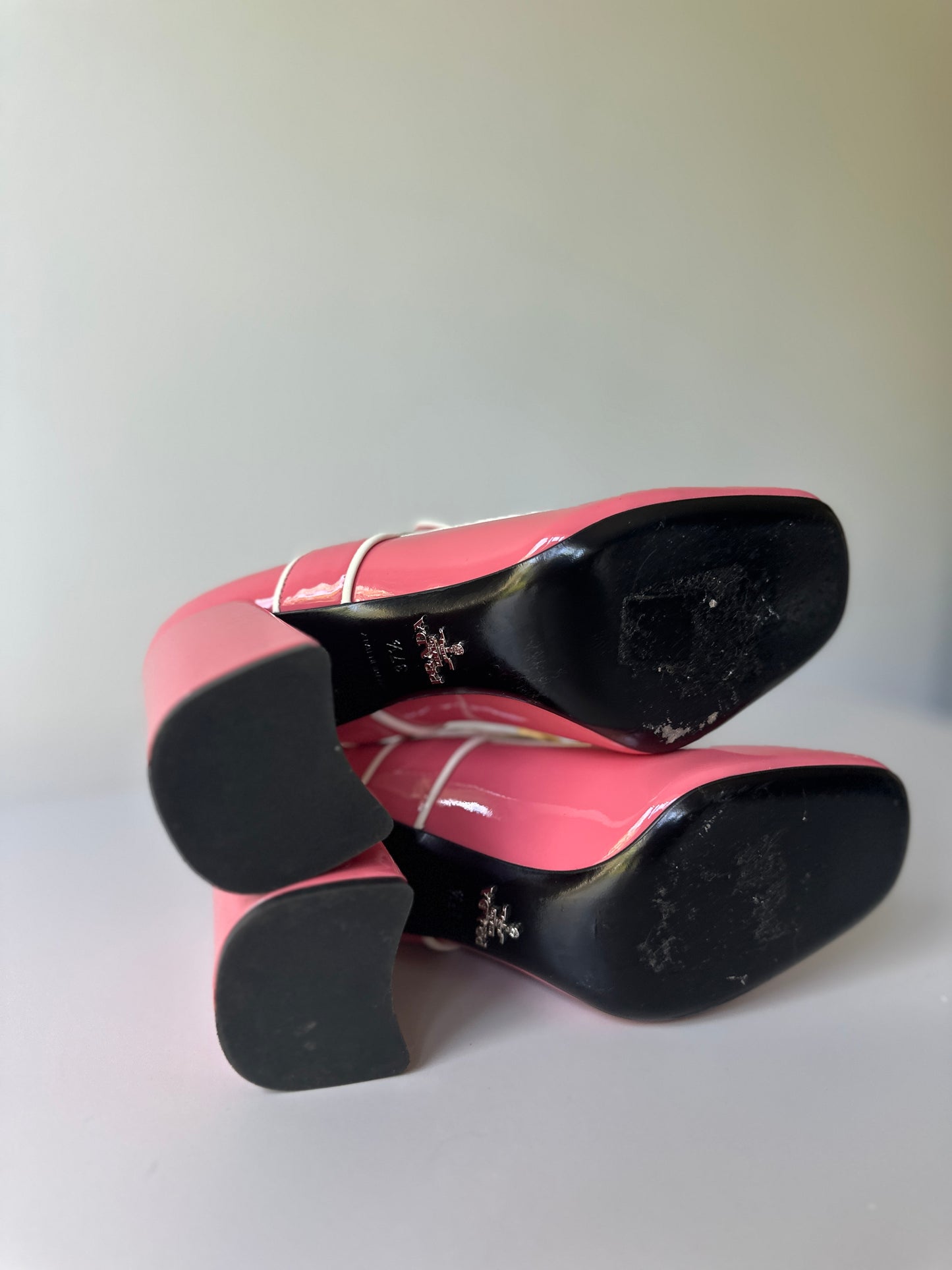 Prada pastel pink chunky heels