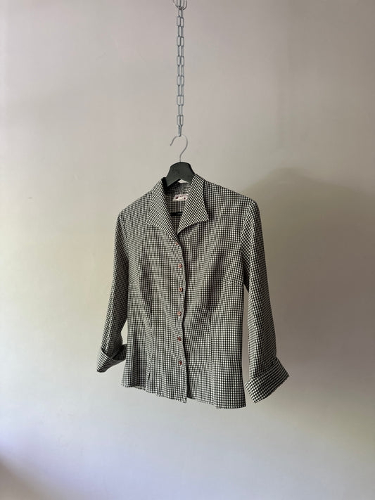 deep green gingham patterned button up