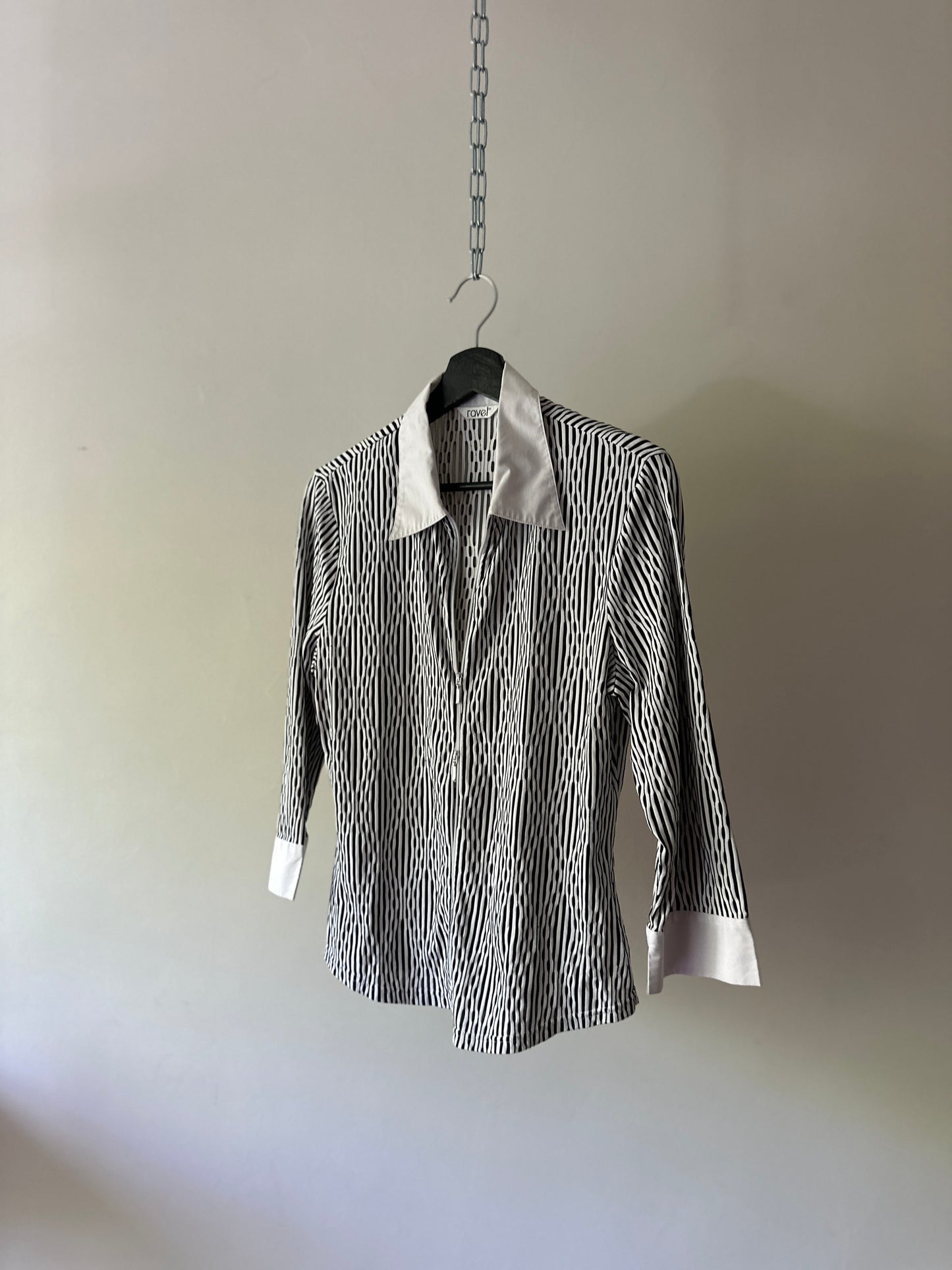 double zip black and white button up