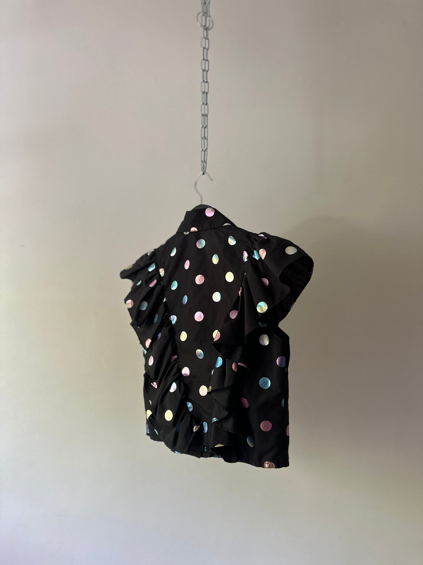 polka dot ruffled button up