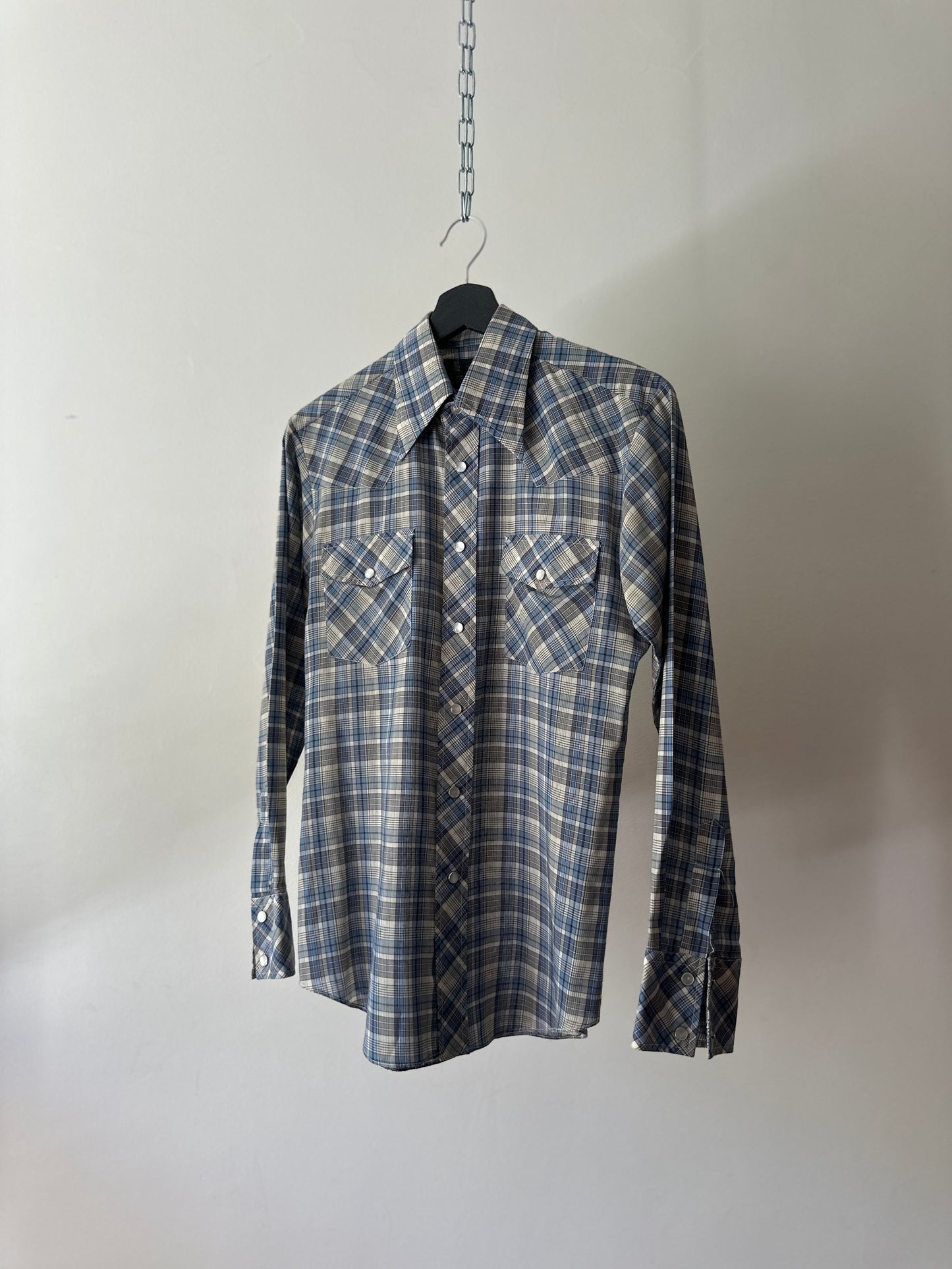 blue cross stitch button up