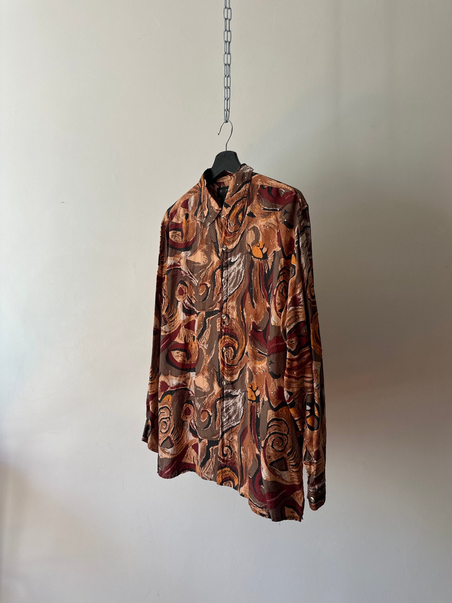 printed button up with diamantés