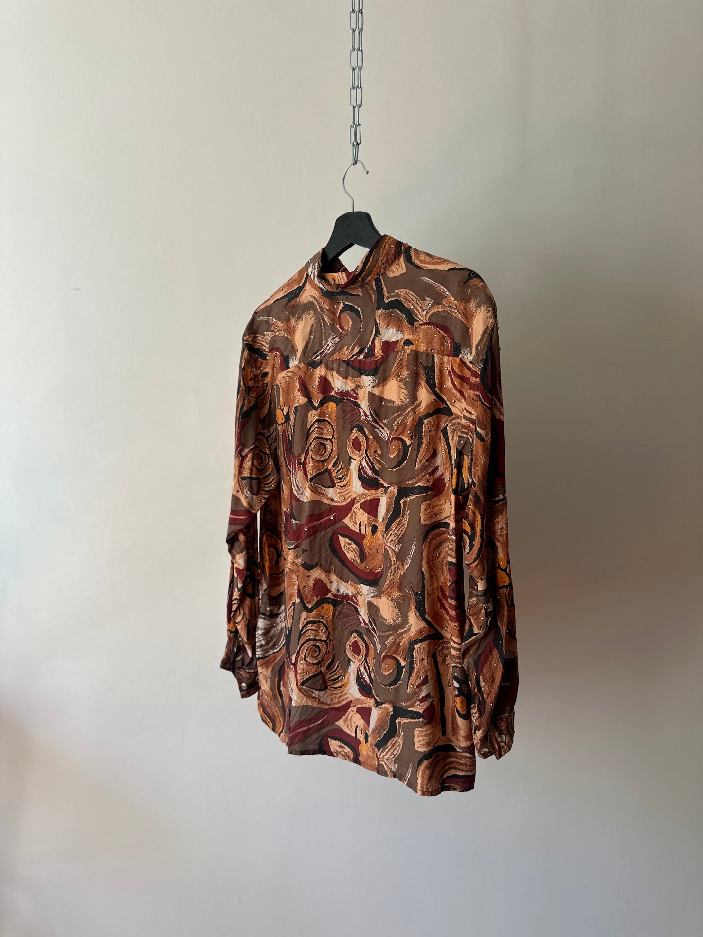 printed button up with diamantés