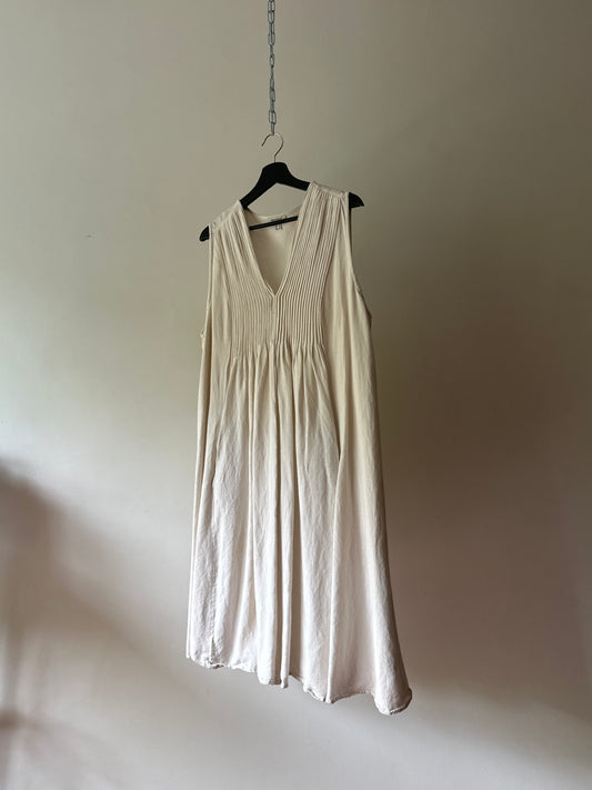 cream linen mid-length dress