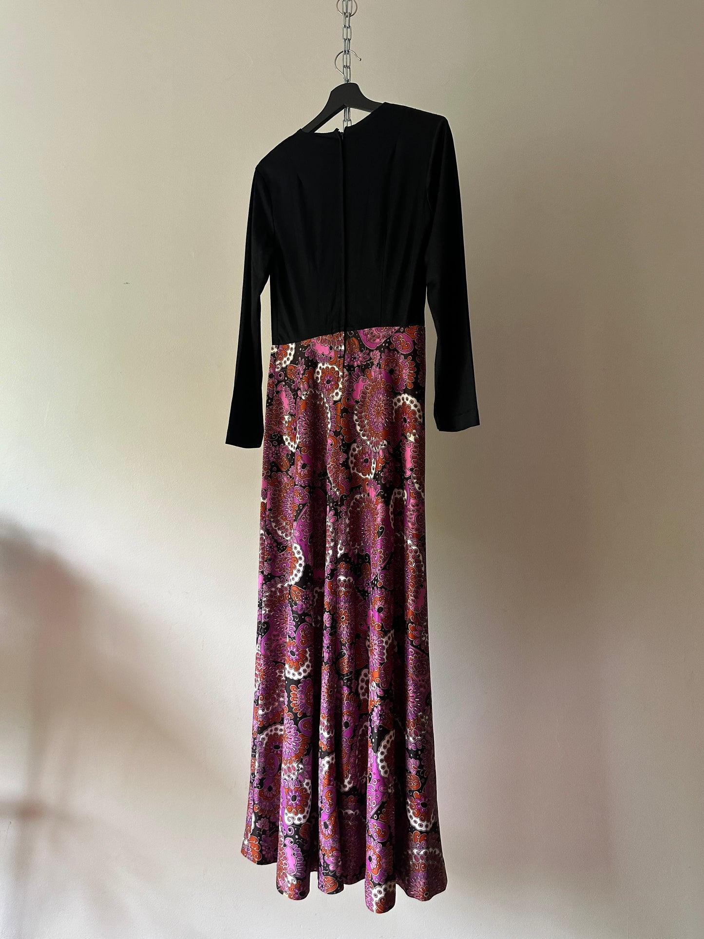 70s long sleeve two tone maxi dress