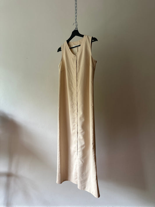 long cream button up dress