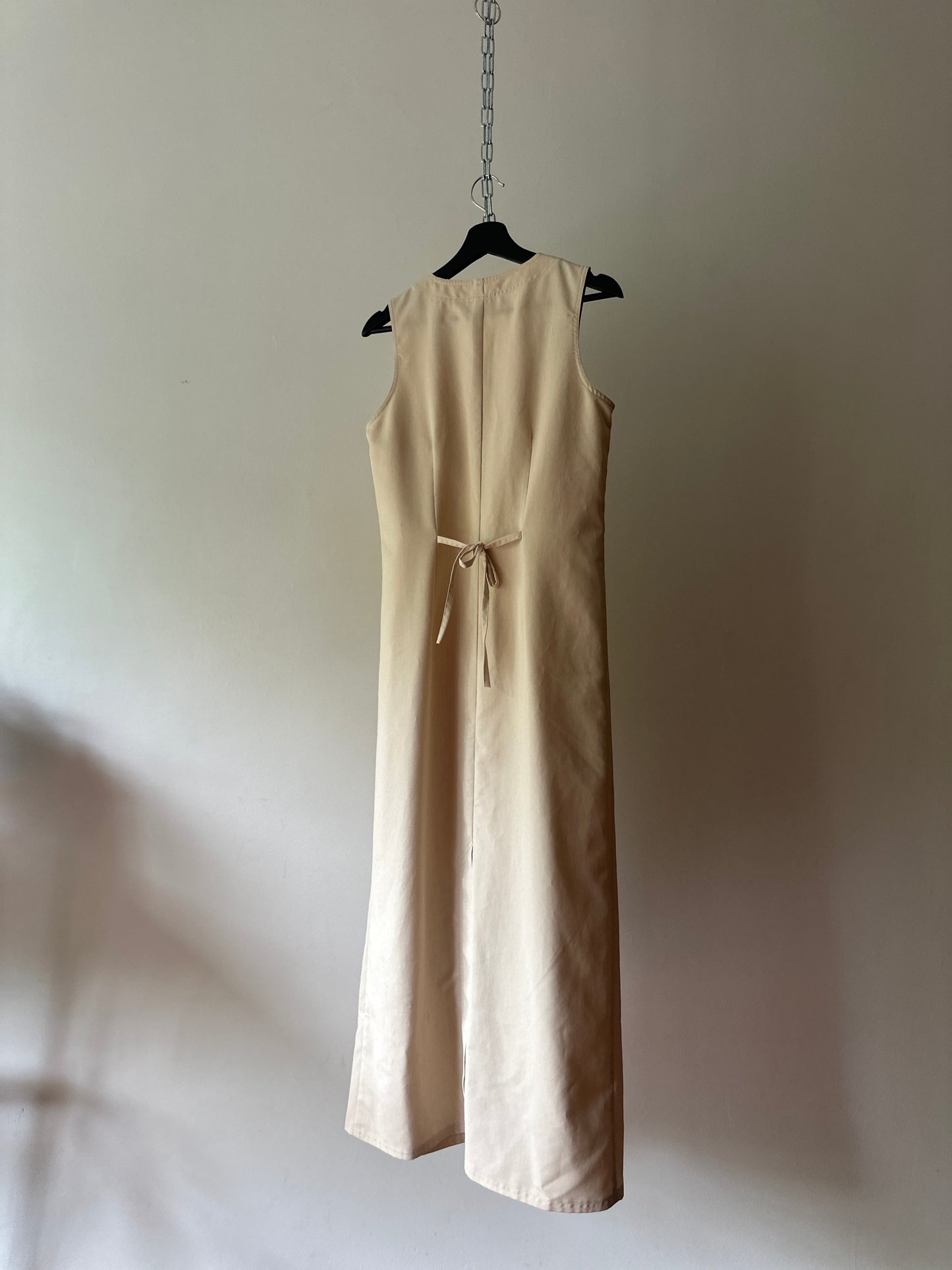 long cream button up dress